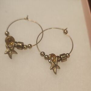 Gold Hoop Earrings with Fish Charm